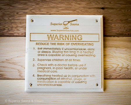 Superior Saunas: Sign - Wooden Risk of Overheating Sign Aspen