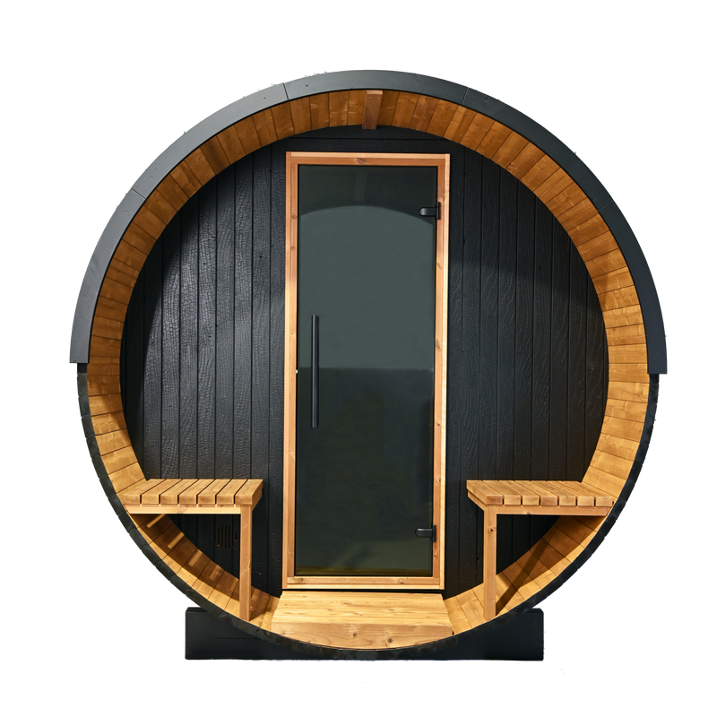 Thermory 4 person Barrel Sauna No. 60 Ignite DIY Kit with window &amp; porch