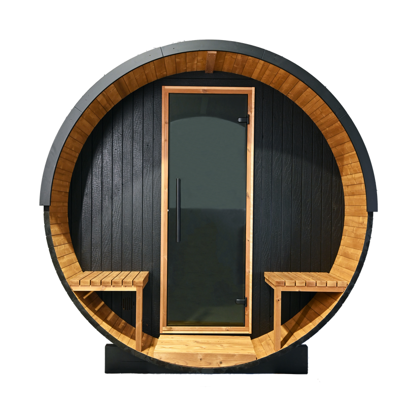 Thermory 4 person Barrel Sauna No. 60 Ignite DIY Kit with window & porch