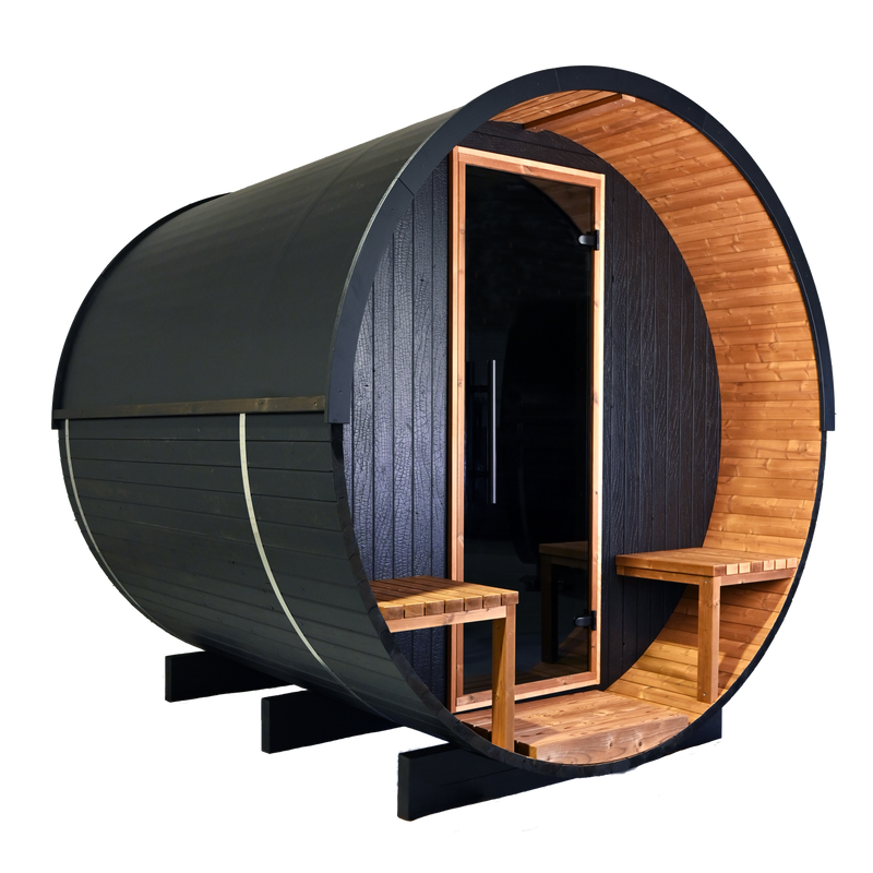 Thermory 4 person Barrel Sauna No. 60 Ignite DIY Kit with window &amp; porch