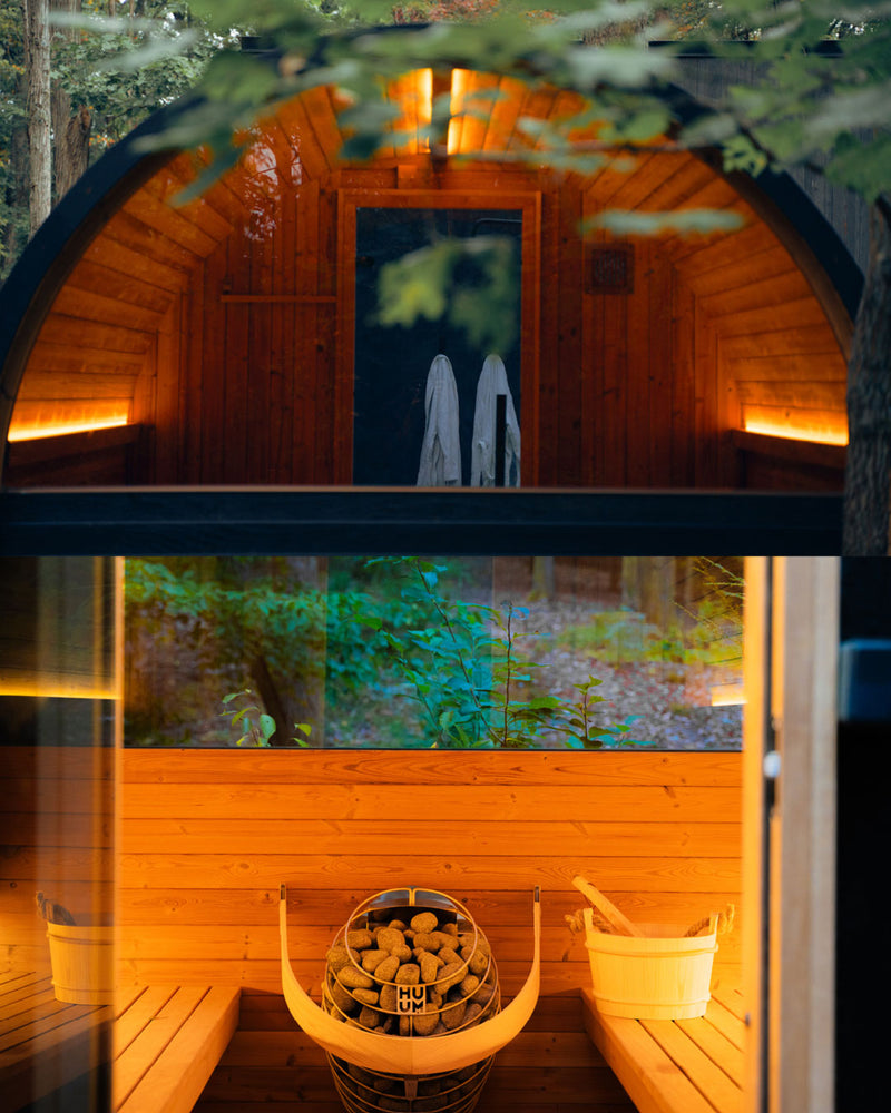 Thermory 4 person Barrel Sauna No. 60 Ignite DIY Kit with window &amp; porch