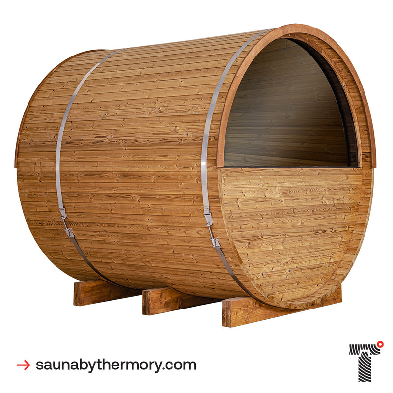 Thermory 4 Person Barrel Sauna No. 60 Barrel Sauna with Porch and Window
