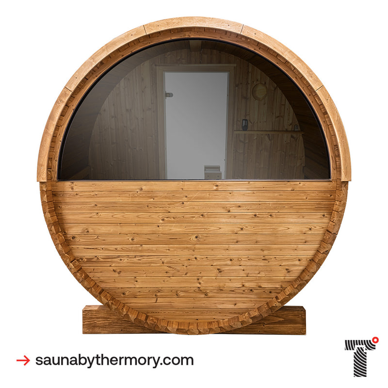 Thermory 4 Person Barrel Sauna No. 60 Barrel Sauna with Porch and Window