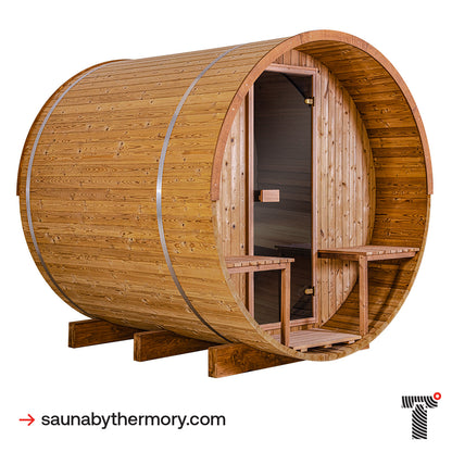Thermory 4 Person Barrel Sauna No. 61 DIY Kit with Porch