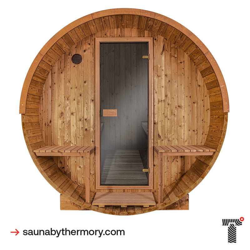 Thermory 4 Person Barrel Sauna No. 61 DIY Kit with Porch
