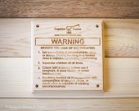 Wooden Risk of Overheating Sign Cedar - Superior Saunas